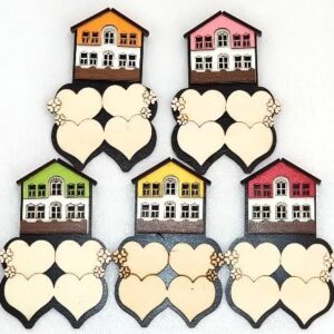 Kişiye Özel Ahşap Aile Magneti – Kalpli Ev Tasarımı