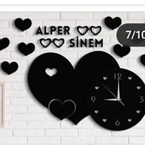 Duvar Saati Kalp Dekorlu